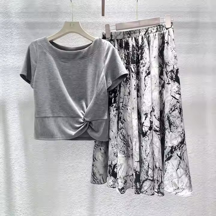 Fashionable Summer Women's Clothing Casual Top Skirt 2 Piece Dress Set for Woman